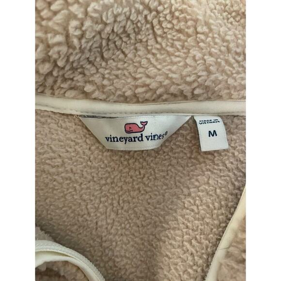 Vineyard Vines Fleece Vest Sherpa Patch Pocket Medium Tan White Full Zip - Picture 8 of 8
